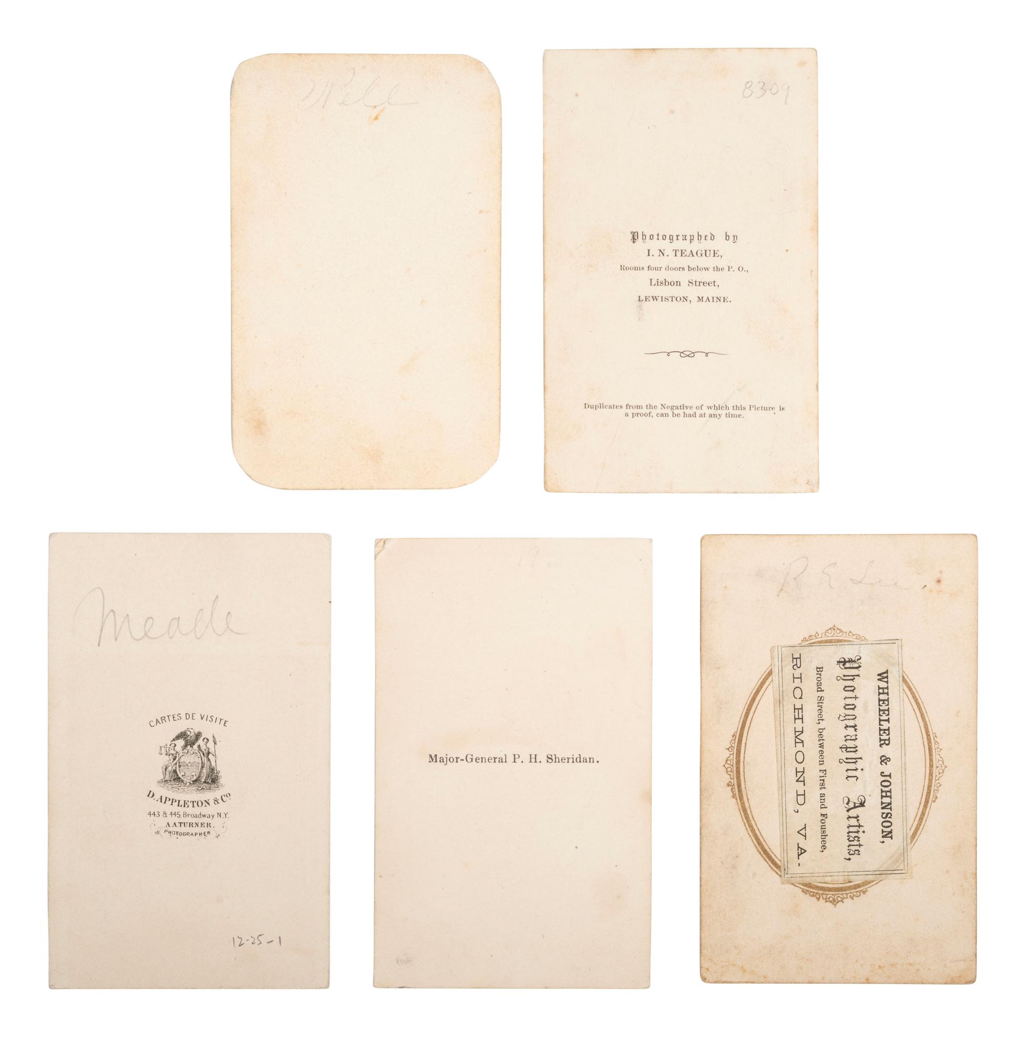 [CIVIL WAR]. 5 CDVs of CSA and Union generals, incl. Lee and Grant.