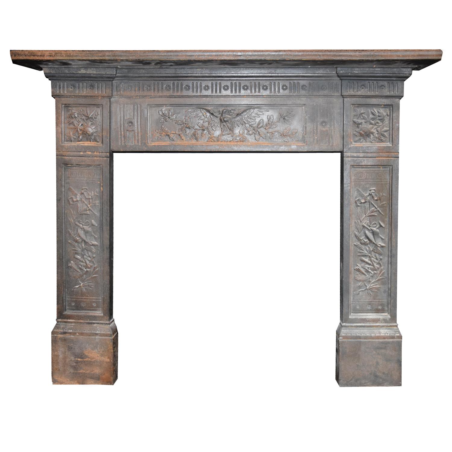 A Cast Iron Fireplace Mantel 58.5" W x 9.5" D x 52.75" H — England, Circa 1880