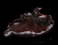 A Large Carved Rosewood Leaf-Form Tray