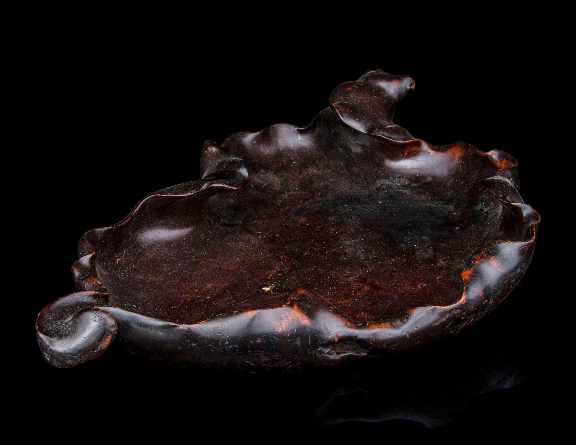 A Large Carved Rosewood Leaf-Form Tray