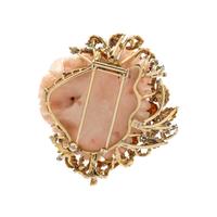 ANGEL SKIN CORAL, EMERALD AND DIAMOND BROOCH