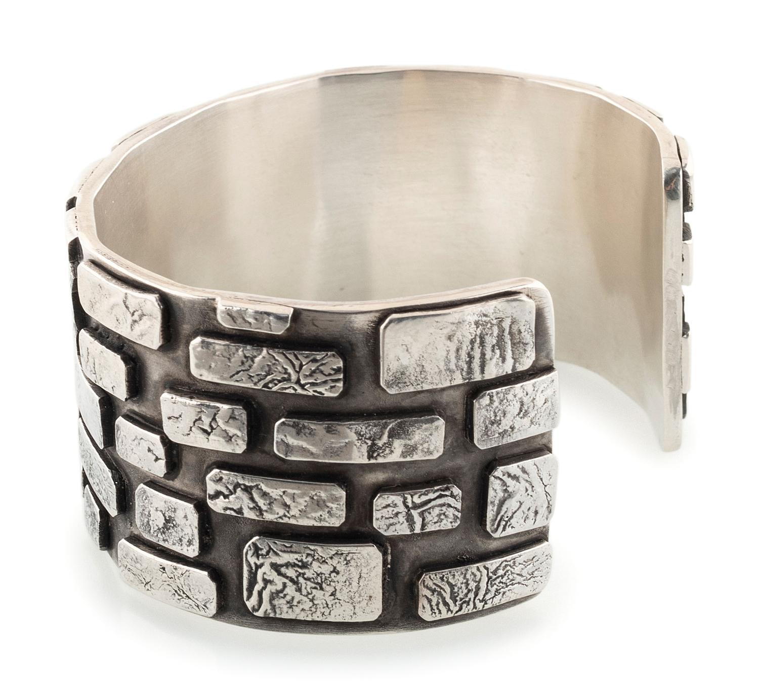 Sterling Silver Brick Cuff Bracelet, Accented with 14K Gold