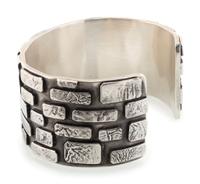 Sterling Silver Brick Cuff Bracelet, Accented with 14K Gold