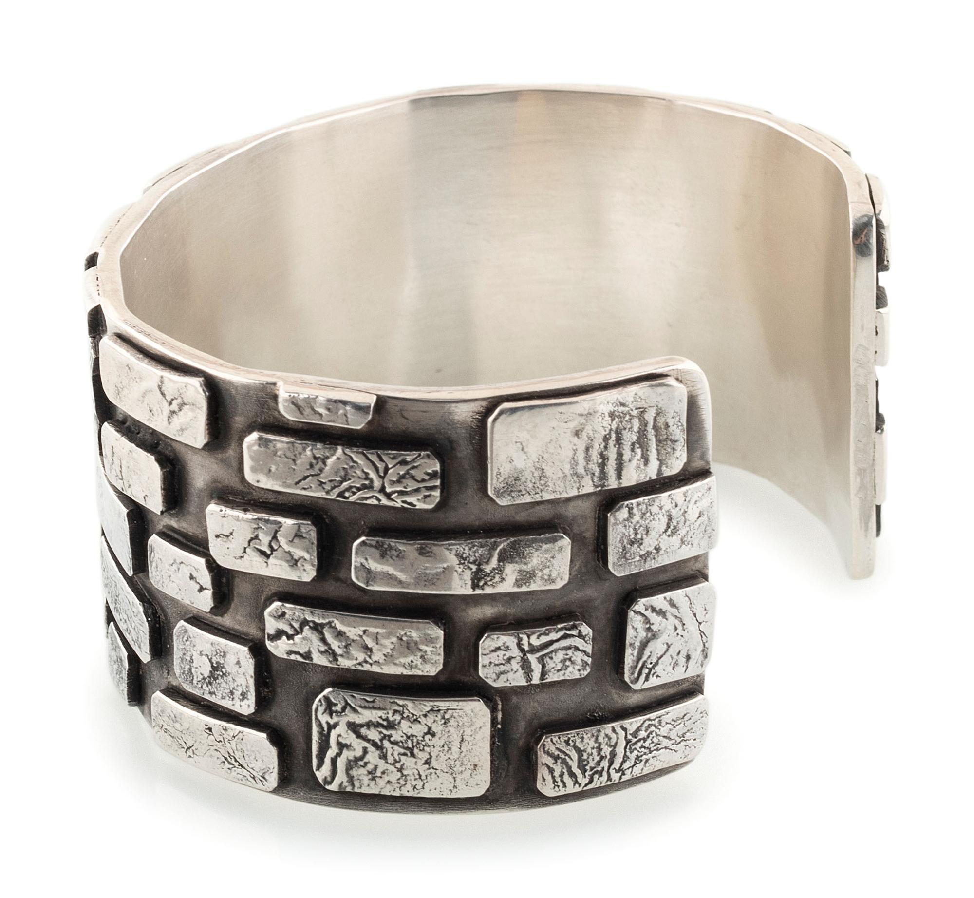 Sterling Silver Brick Cuff Bracelet, Accented with 14K Gold