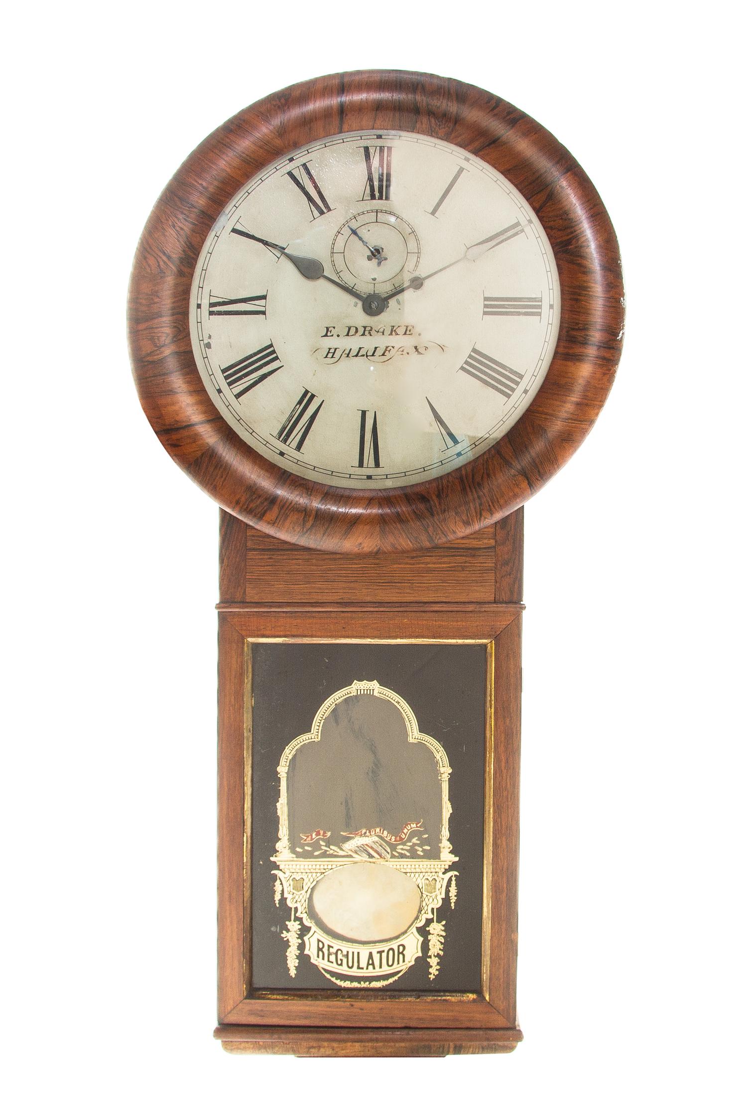 A Victorian Rosewood Regulator Clock, E. DRAKE, HALIFAX, Height 35 inches. — E. DRAKE, HALIFAX,
