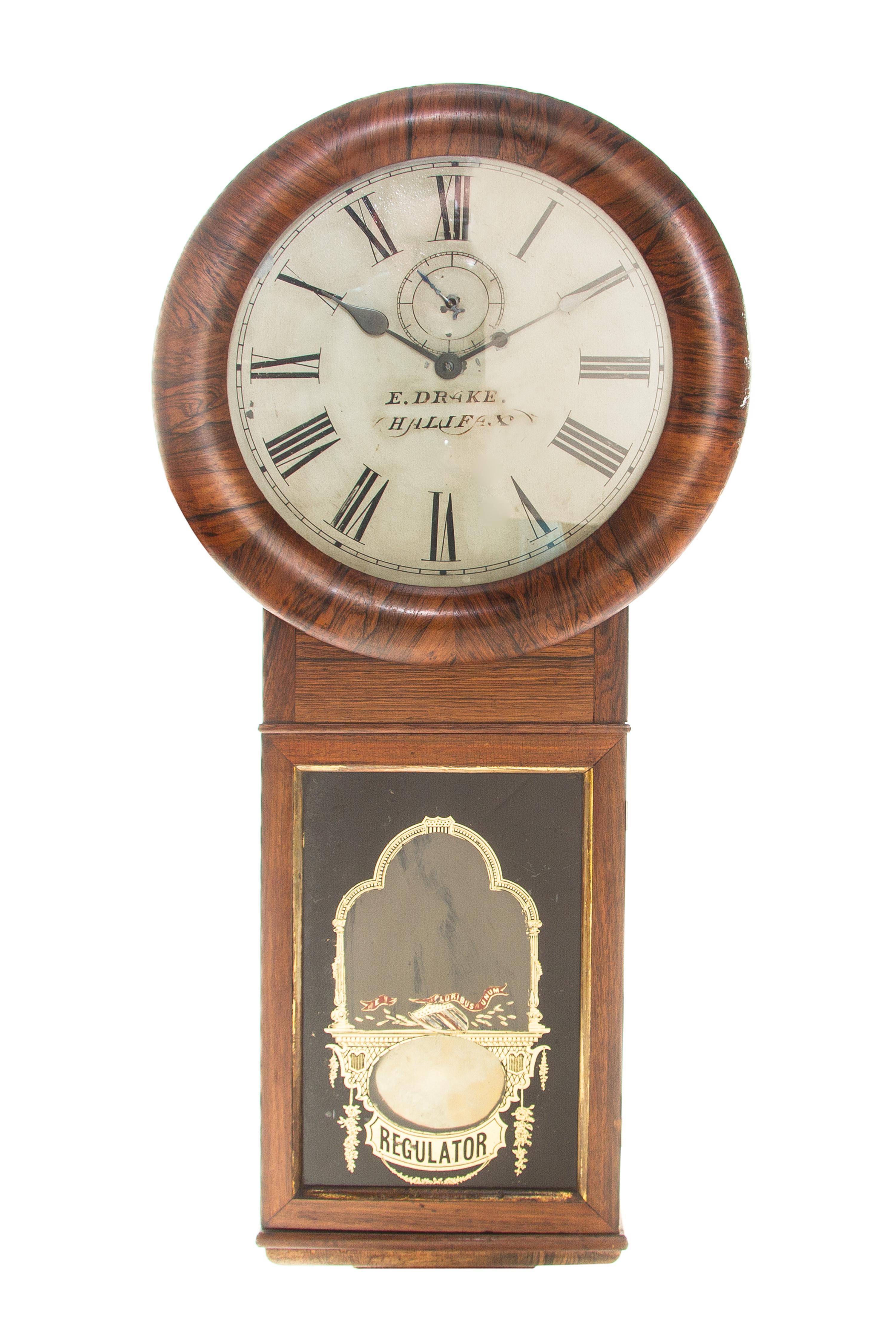 A Victorian Rosewood Regulator Clock, E. DRAKE, HALIFAX, Height 35 inches. — E. DRAKE, HALIFAX,