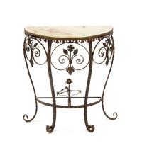 A Wrought Iron and Metal Console Table, Height 30 1/4 x width 27 x depth 13 inches.