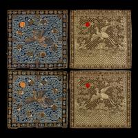 Two Pairs of Chinese Silk Brocade Civil Official's Rank Badges, 19th Century 清晚期 織錦文官補子兩對