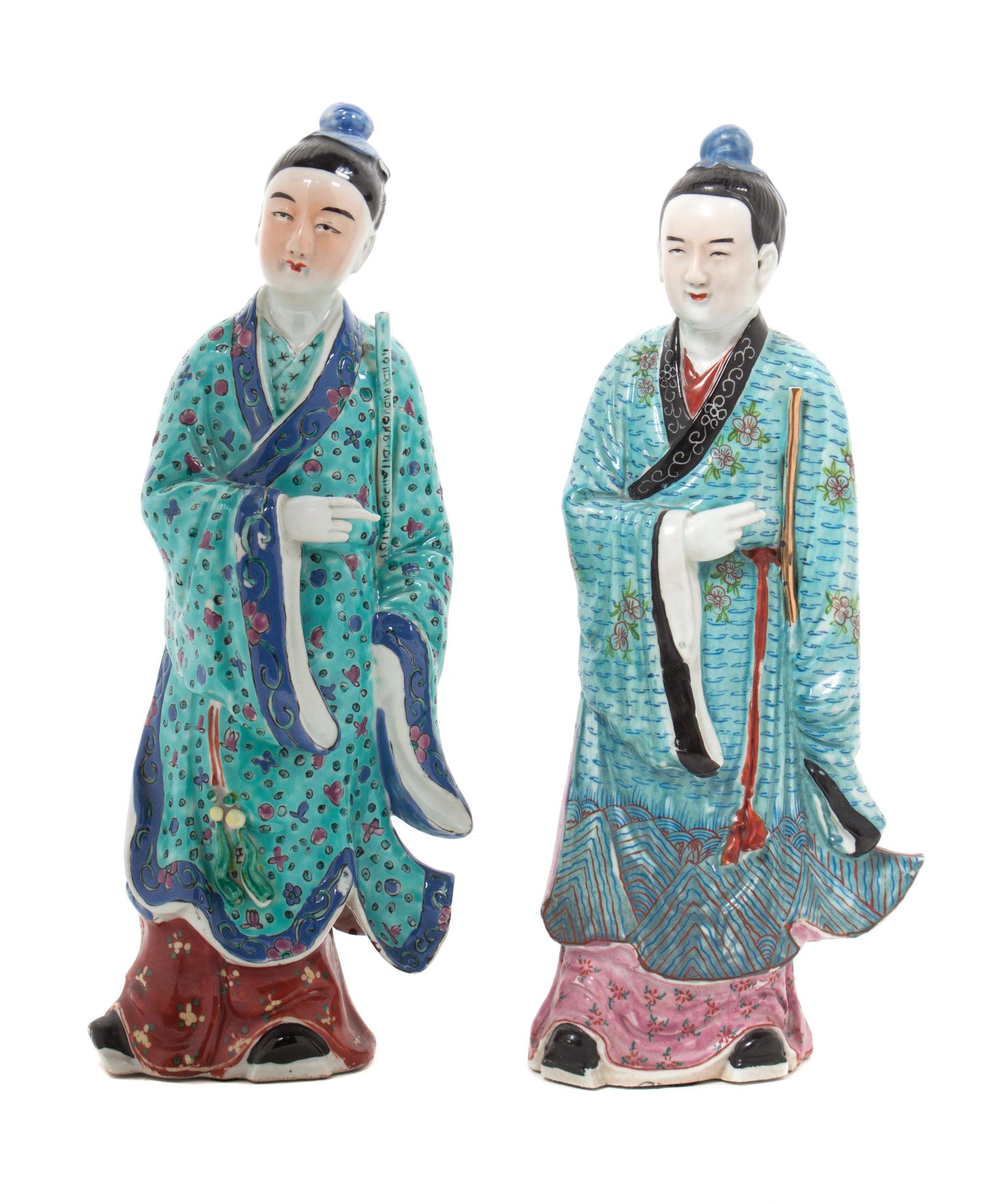 Two Chinese Famille Rose Porcelain Figures Height of taller 14 1/4 inches.