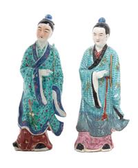 Two Chinese Famille Rose Porcelain Figures Height of taller 14 1/4 inches.