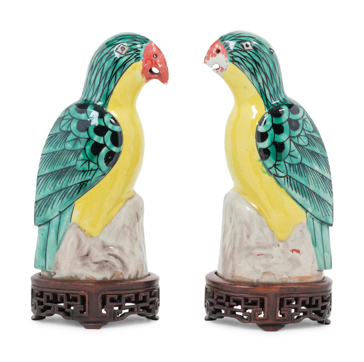 A Pair of Chinese Export Porcelain Parrots