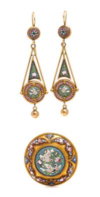 A Victorian Micromosaic Demi Parure, 13.60 dwts.