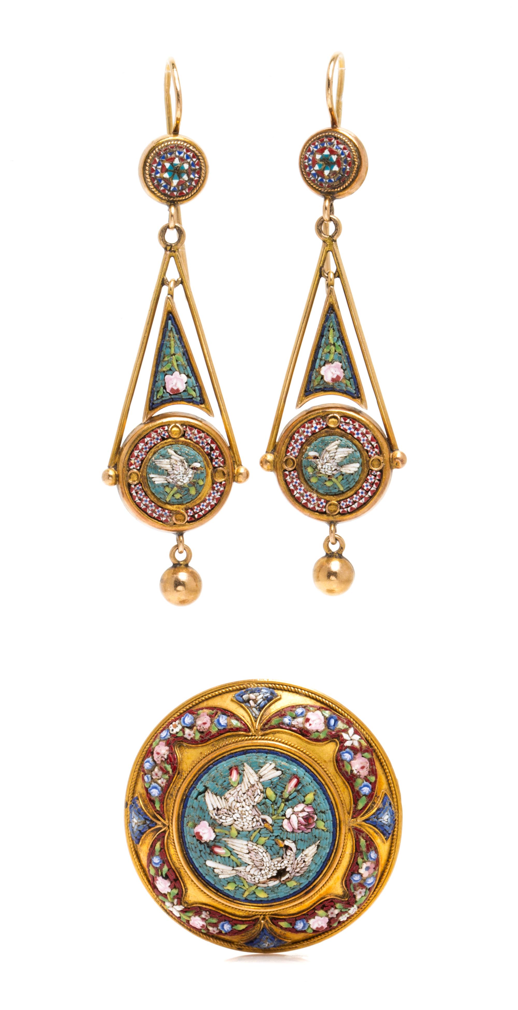 A Victorian Micromosaic Demi Parure, 13.60 dwts.