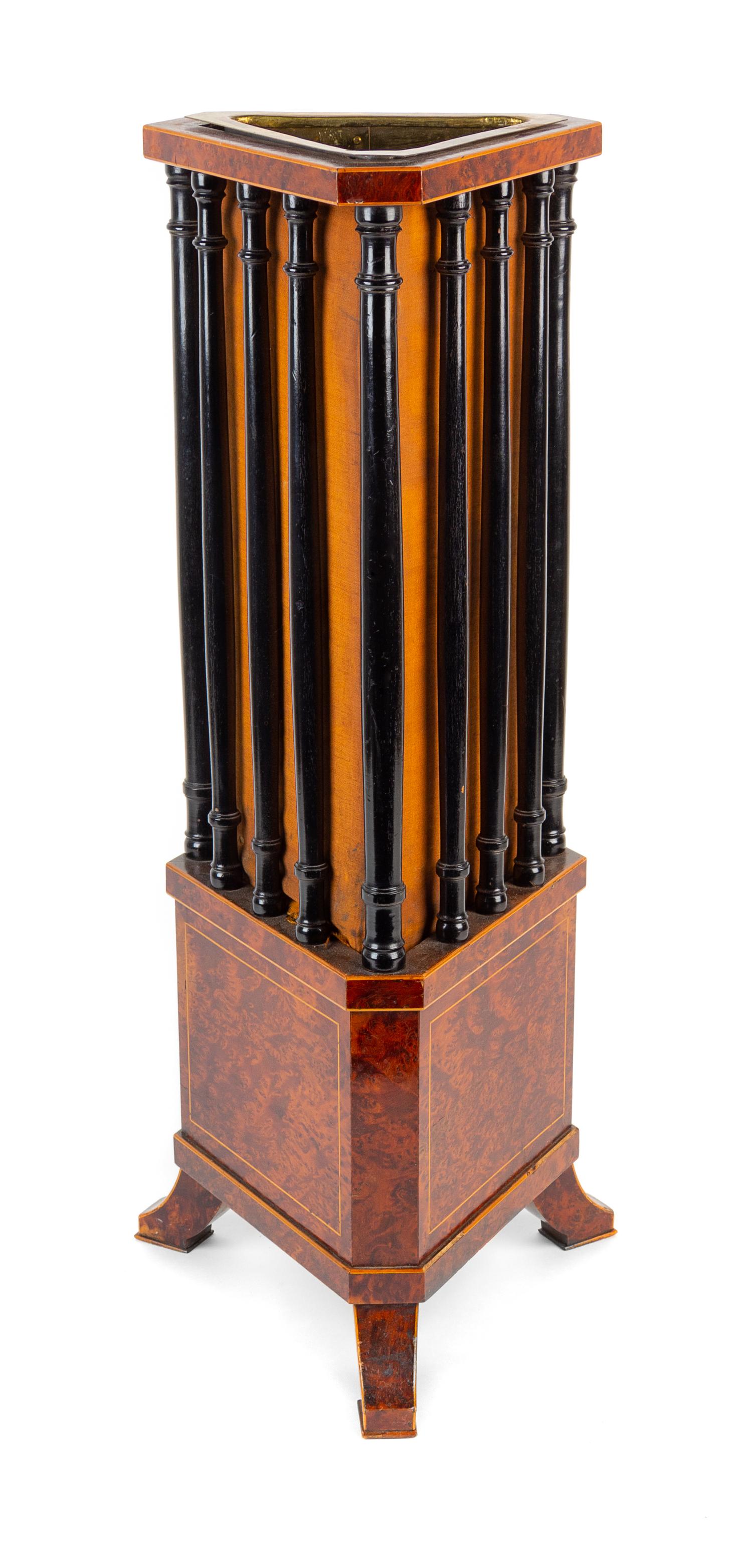 An English Parcel Ebonized Burlwood Cane Stand Height 27 inches. — LATE 19TH/EARLY 20TH CENTURY