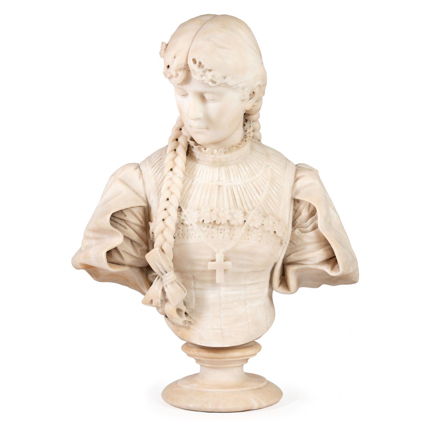 An Italian Carved Alabaster Figure of a Young Lady