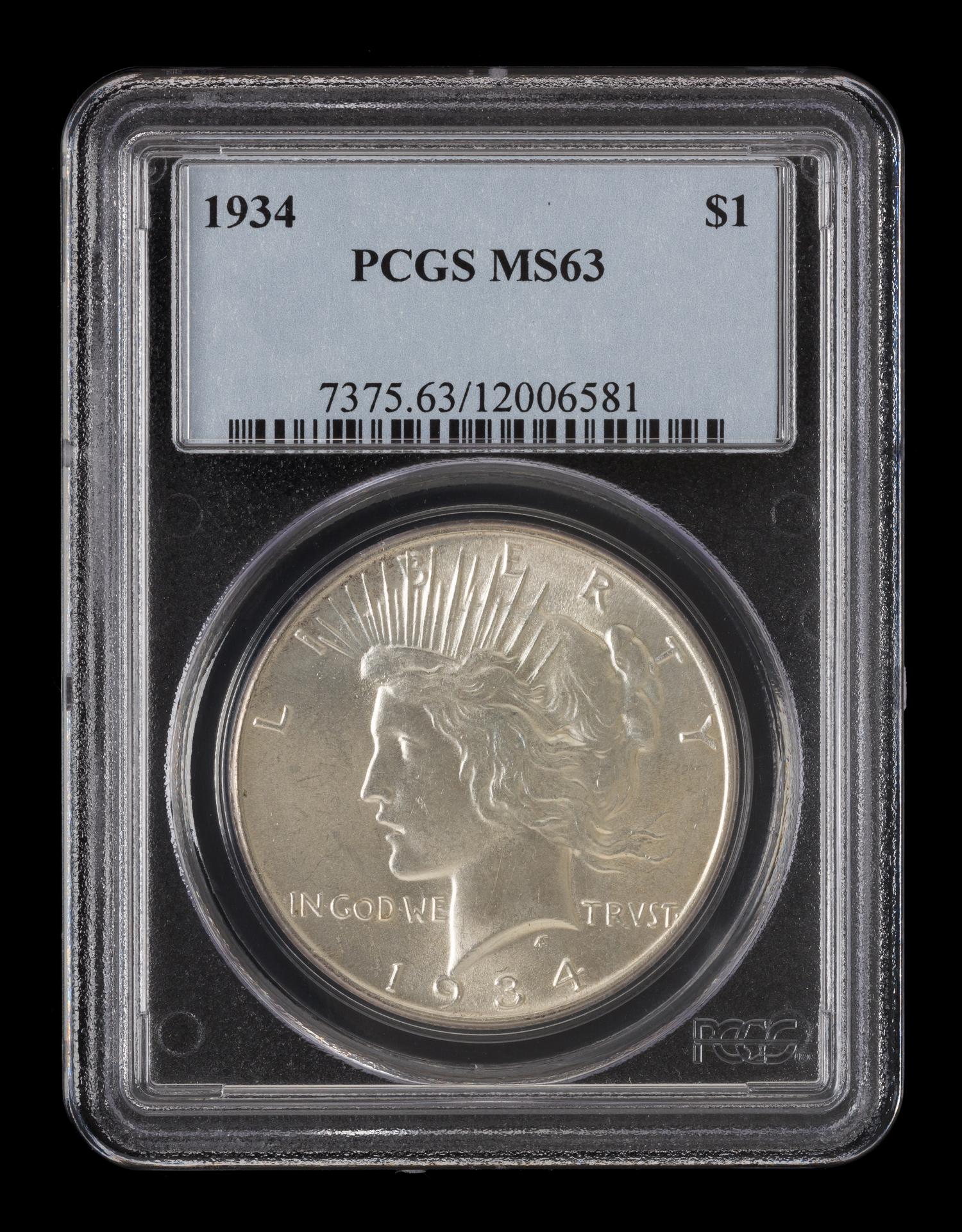 A United States 1934 Peace Silver Dollar Coin