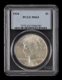 A United States 1934 Peace Silver Dollar Coin