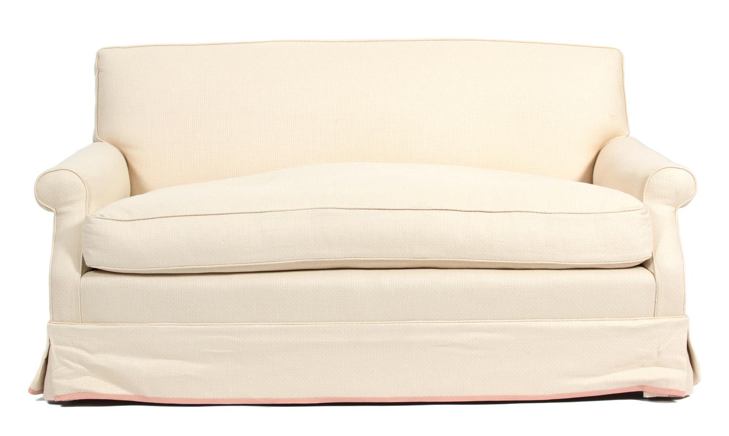 A White Upholstered Sofa and Two Matching Armchairs Length of sofa 68 inches. — 20TH CENTURY