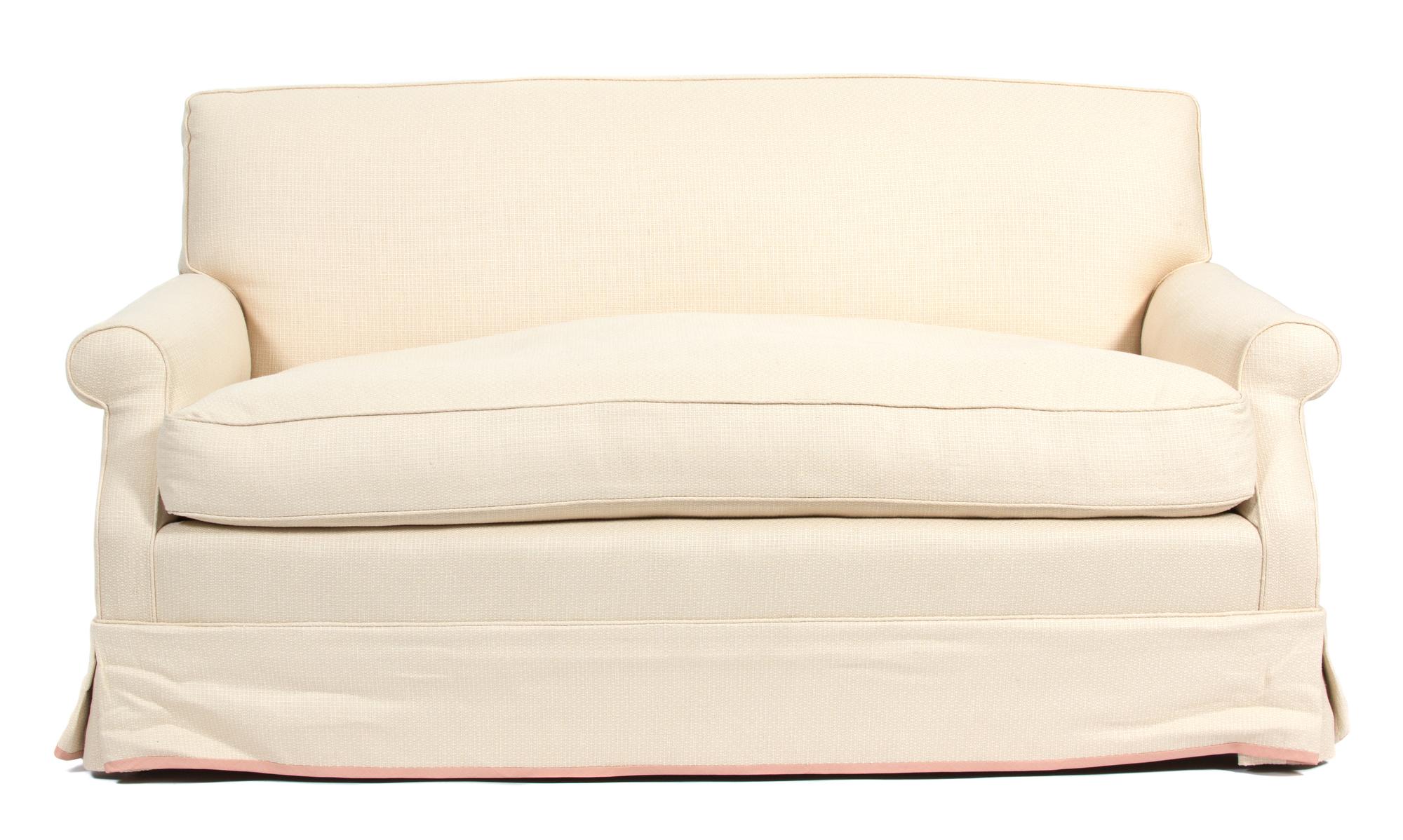 A White Upholstered Sofa and Two Matching Armchairs Length of sofa 68 inches. — 20TH CENTURY