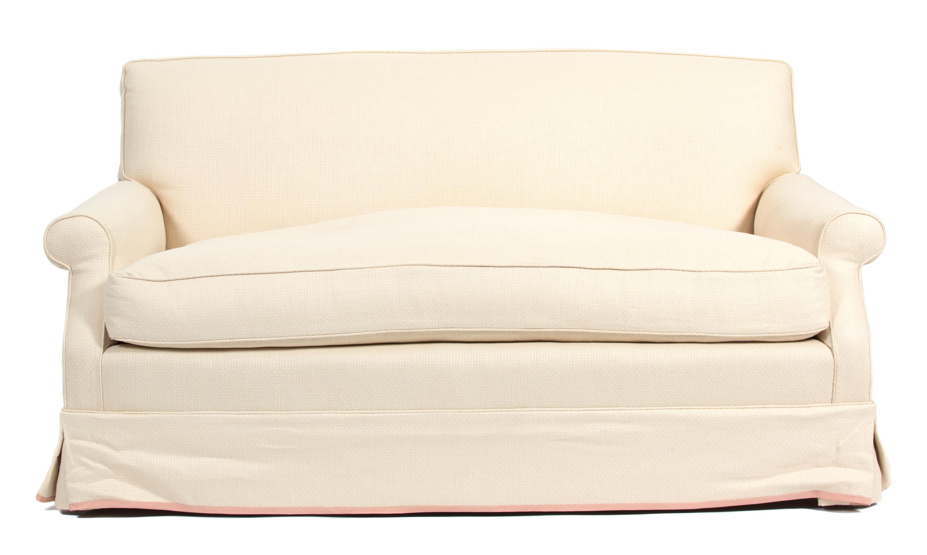 A White Upholstered Sofa and Two Matching Armchairs Length of sofa 68 inches. — 20TH CENTURY