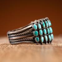 Zuni or Navajo Silver and Petit Point Turquoise Cuff Bracelet