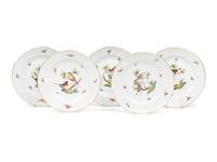 A Set of Five Herend Rothschild Bird Porcelain Pasta Plates