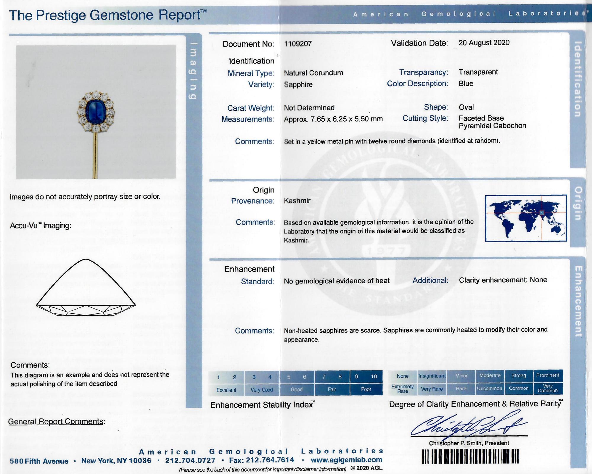 TIFFANY & CO., ANTIQUE, KASHMIR SAPPHIRE AND DIAMOND STICKPIN