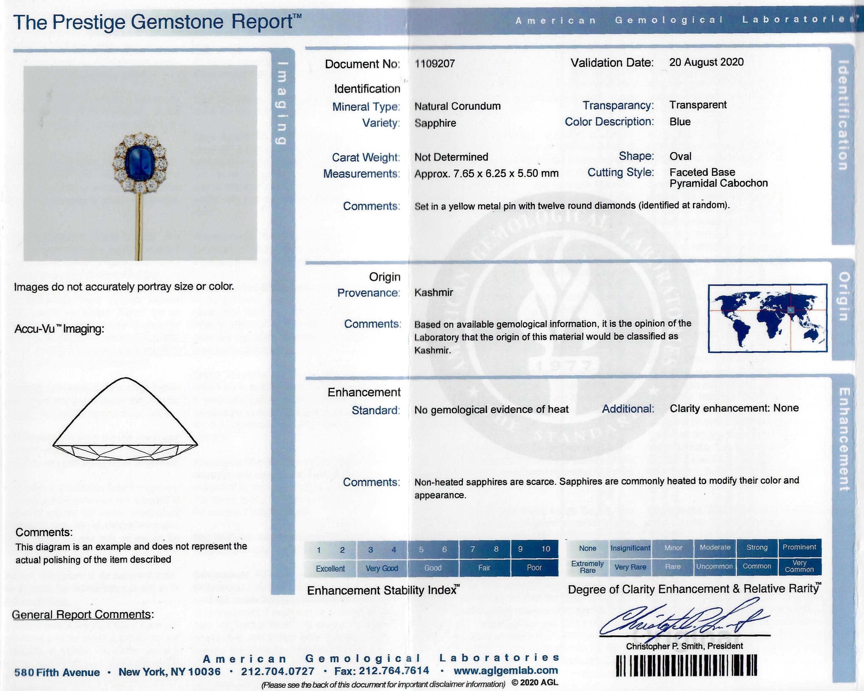 TIFFANY & CO., ANTIQUE, KASHMIR SAPPHIRE AND DIAMOND STICKPIN