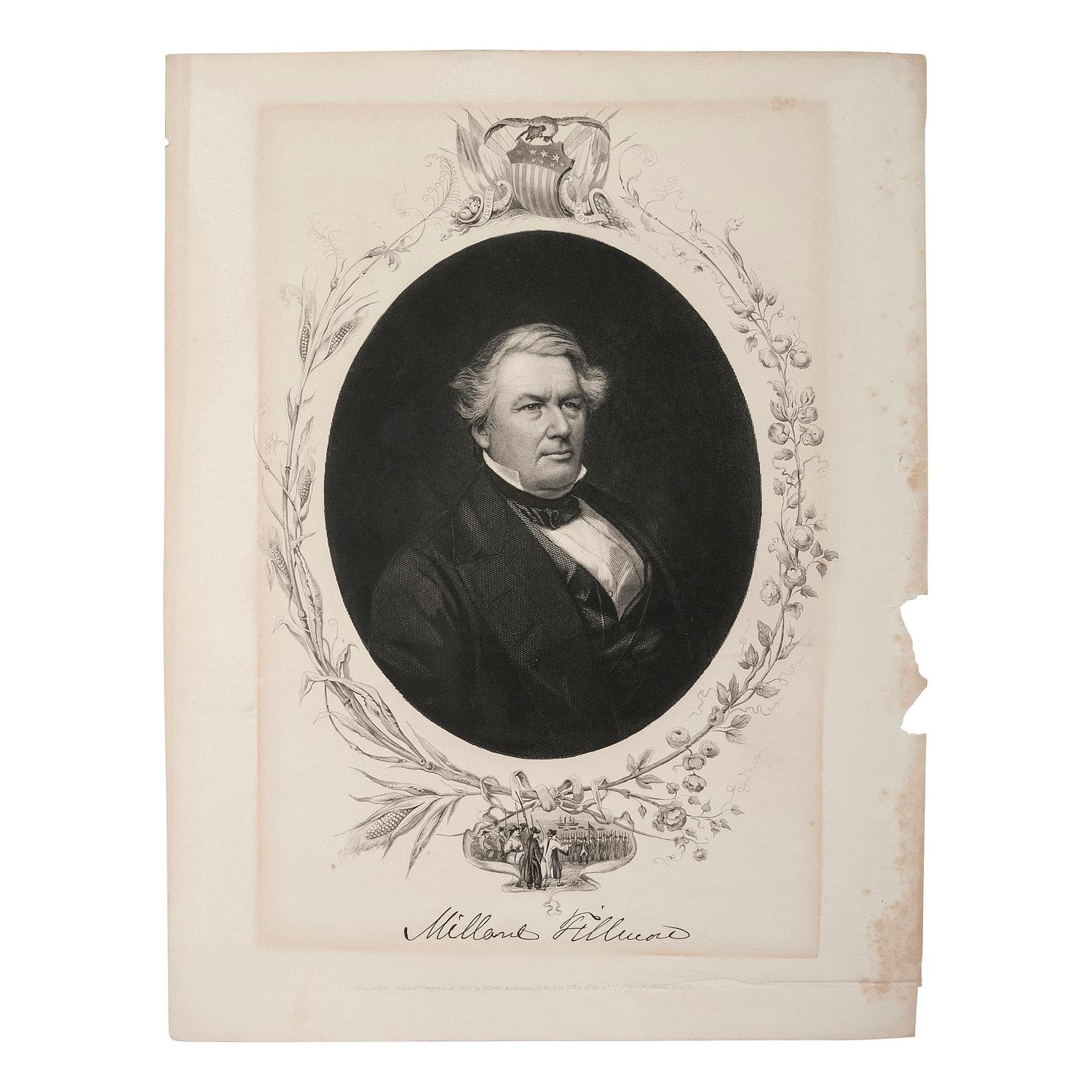 FILLMORE, Millard (1800-1874). Autograph letter signed ("Millard Fillmore") to Dr. Gardner Mason. Albany, New York, 9 April 18?. 1 page, 8vo, toned, some paper residue.