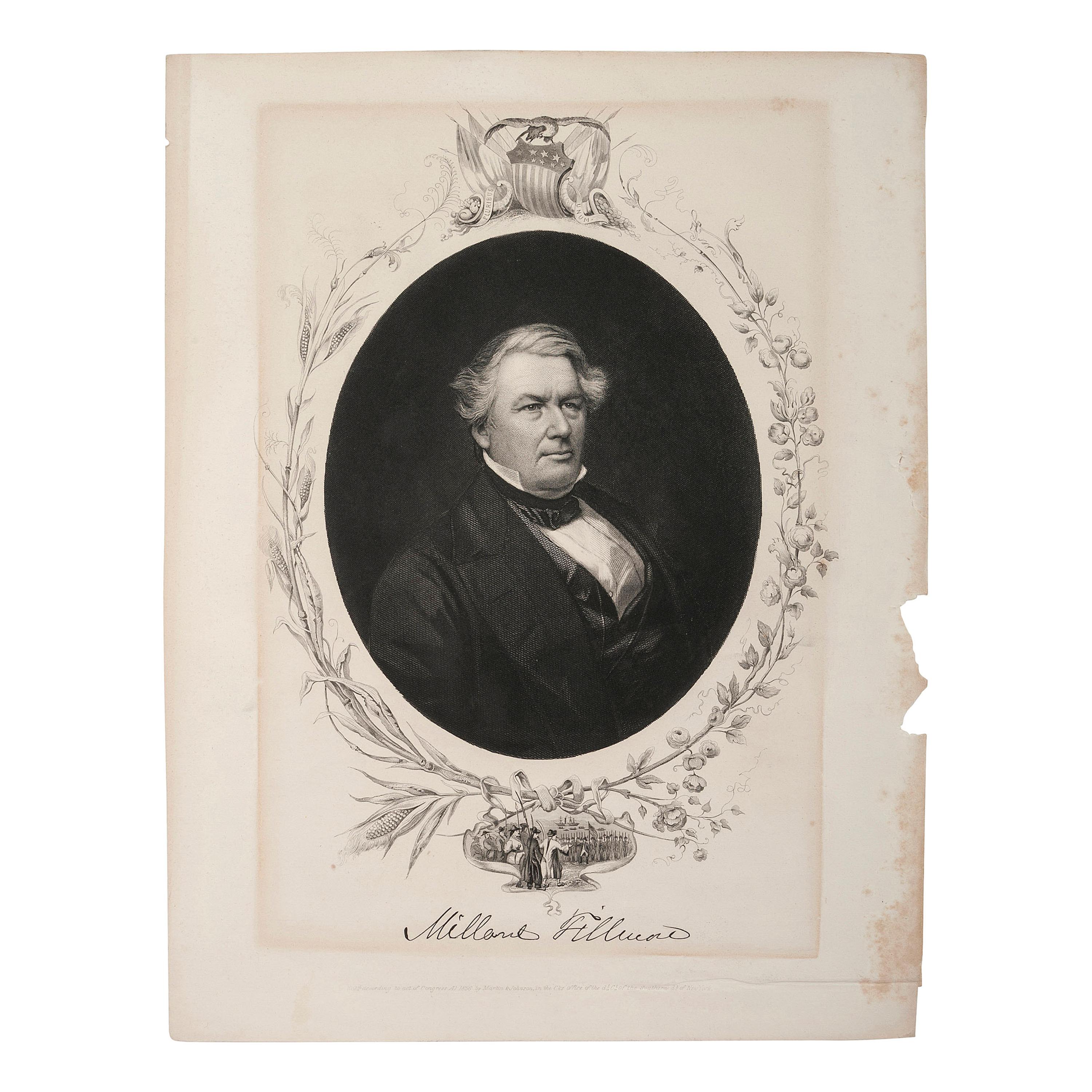 FILLMORE, Millard (1800-1874). Autograph letter signed ("Millard Fillmore") to Dr. Gardner Mason. Albany, New York, 9 April 18?. 1 page, 8vo, toned, some paper residue.