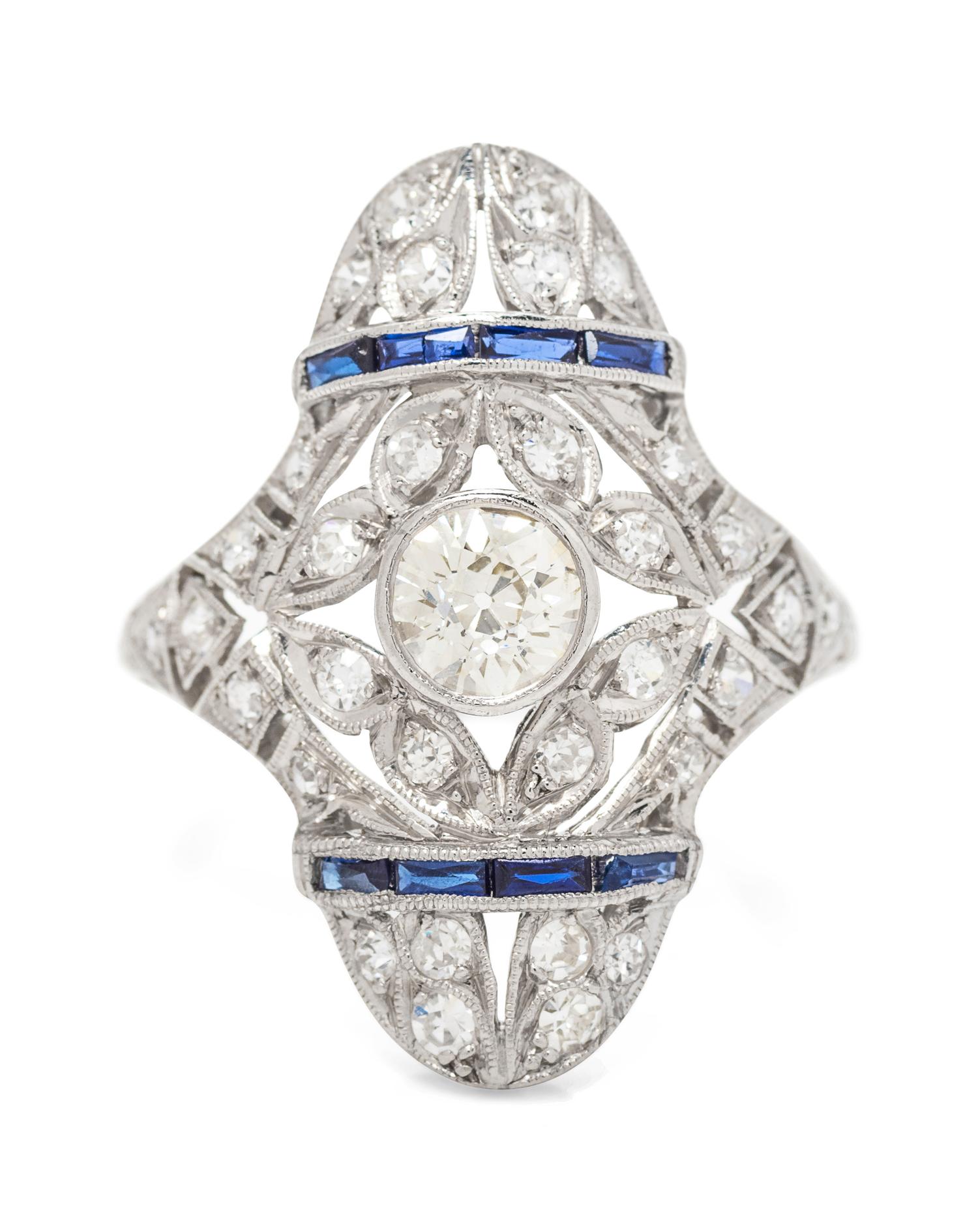 An Art Deco Platinum, Diamond and Sapphire Ring,