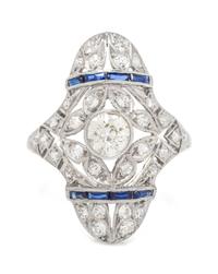 An Art Deco Platinum, Diamond and Sapphire Ring,