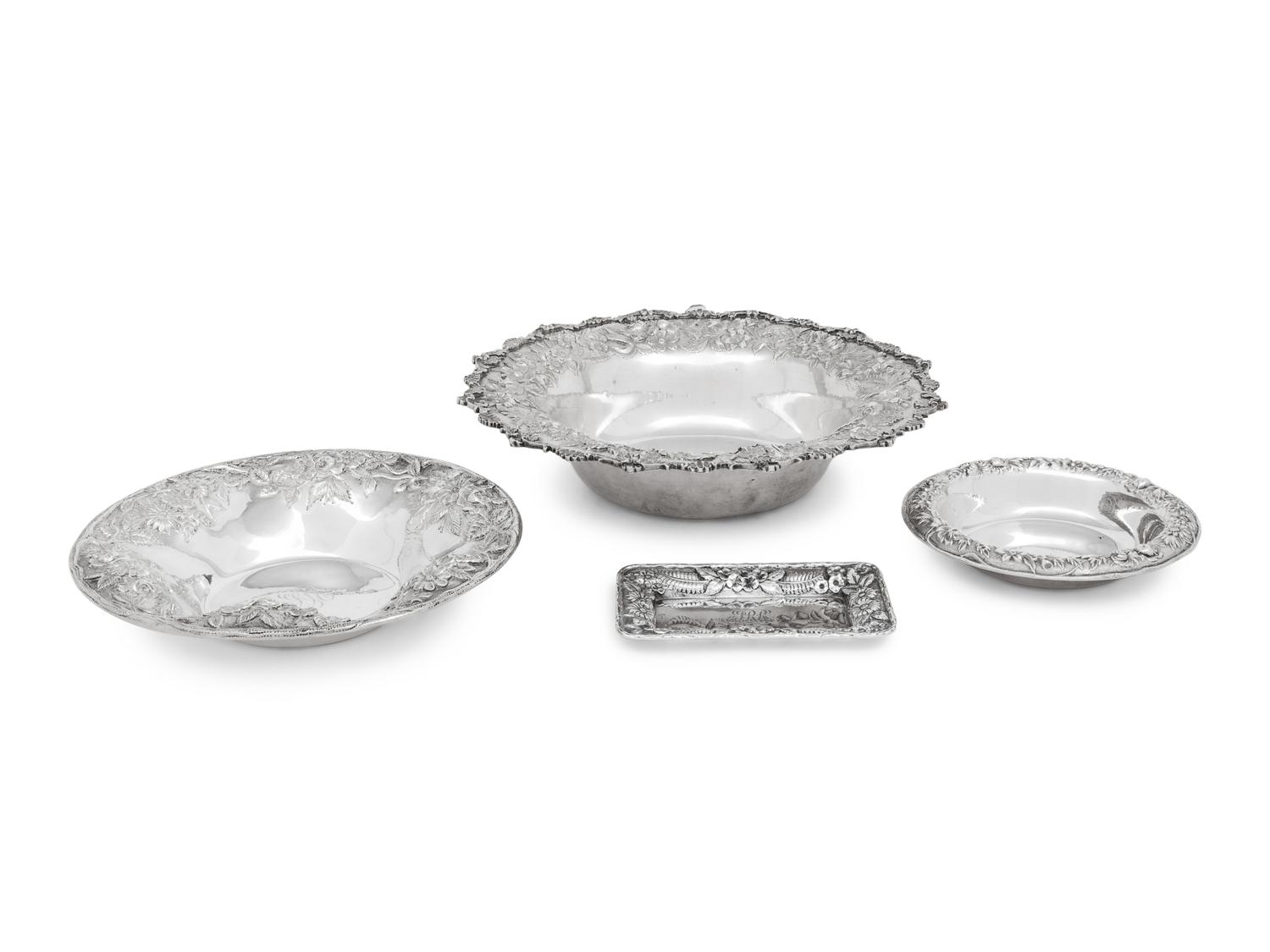 A Group of Four S. Kirk and Son Repousse Silver Table Articles