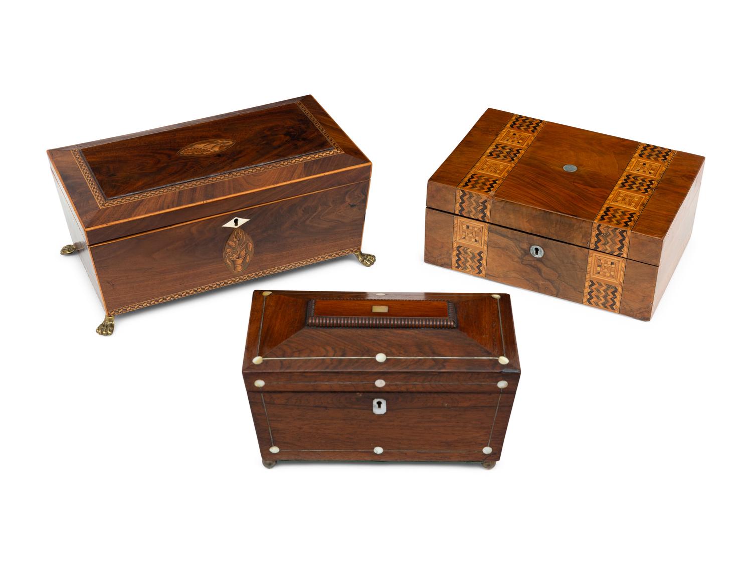 Two Regency Mahogany and Marquetry Table Caskets