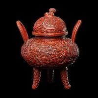 A Chinese Cinnabar Lacquer on Metal Covered Ding Vessel, Late Qing/Republic Period 晚清/民國 銅胎剔紅龍紋鼎