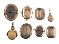 [EARLY PHOTOGRAPHY]. 15 assorted pieces of daguerreian jewelry containing 15 daguerreotypes.