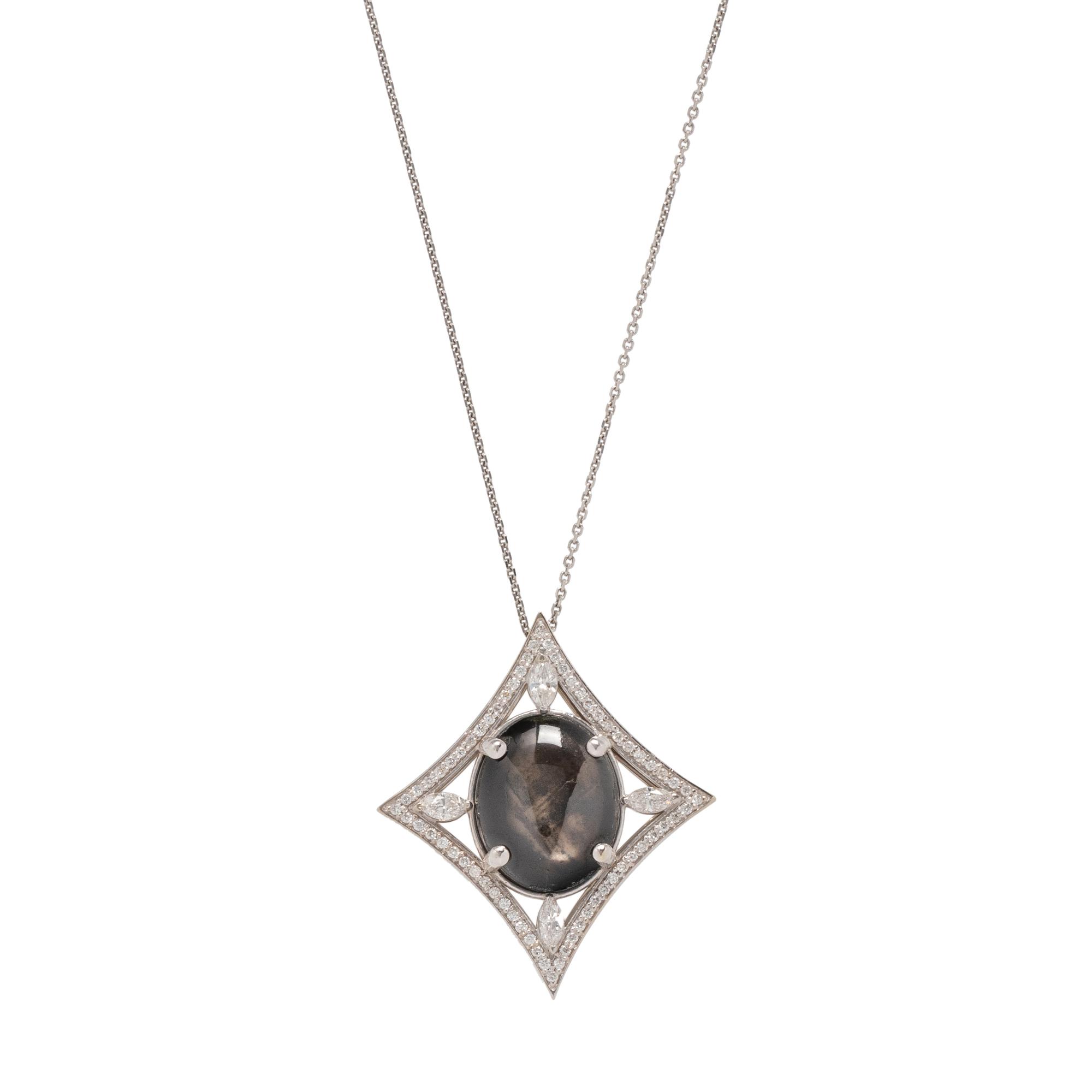 BLACK STAR SAPPHIRE AND DIAMOND PENDANT/NECKLACE