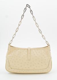 A Gucci Beige Ostrich Handbag, 10" x 5.5" x 1.5"; Strap drop: 10.