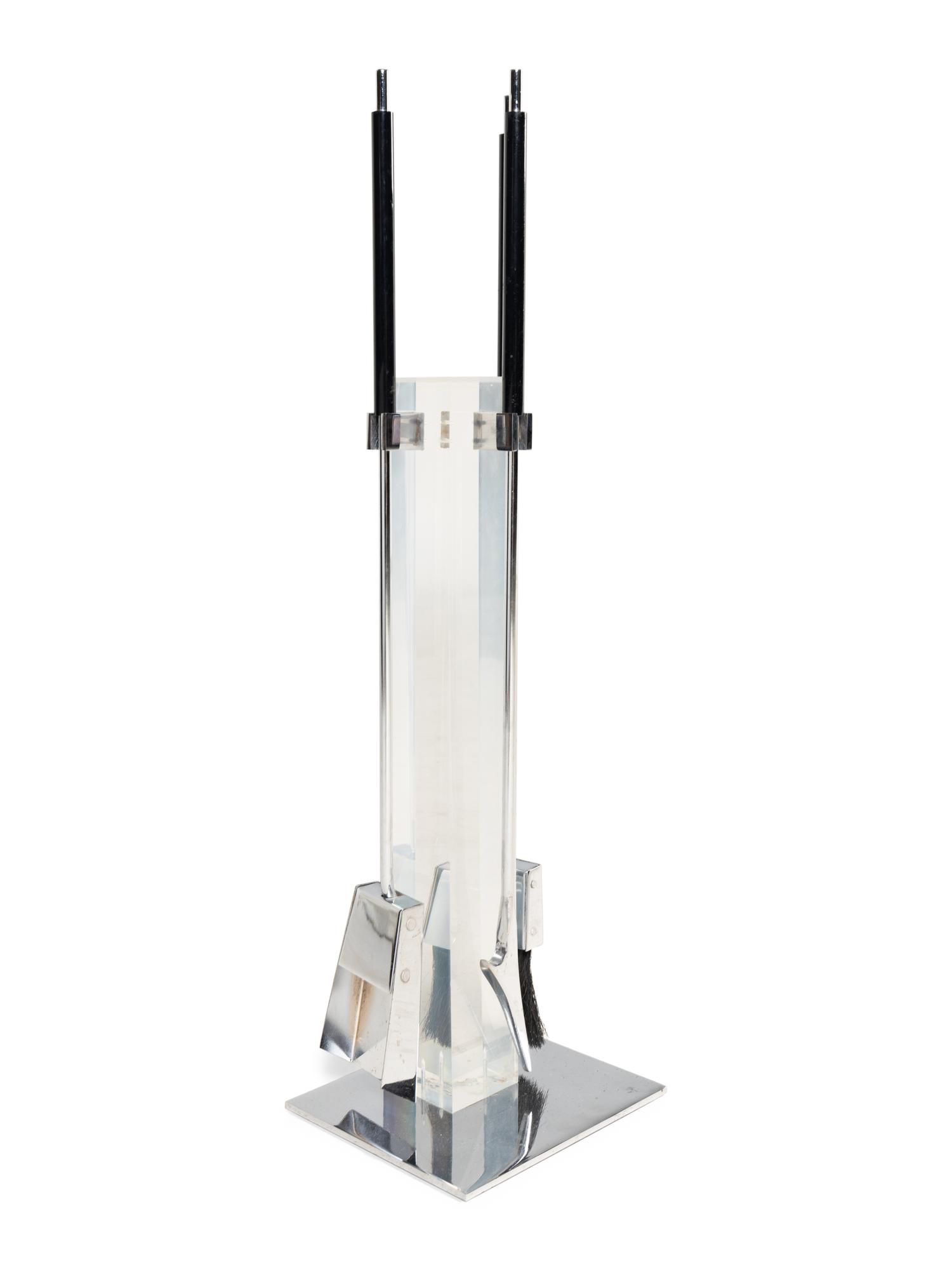 Alessandro Albrizzi Lucite and Chrome Fireplace Tools