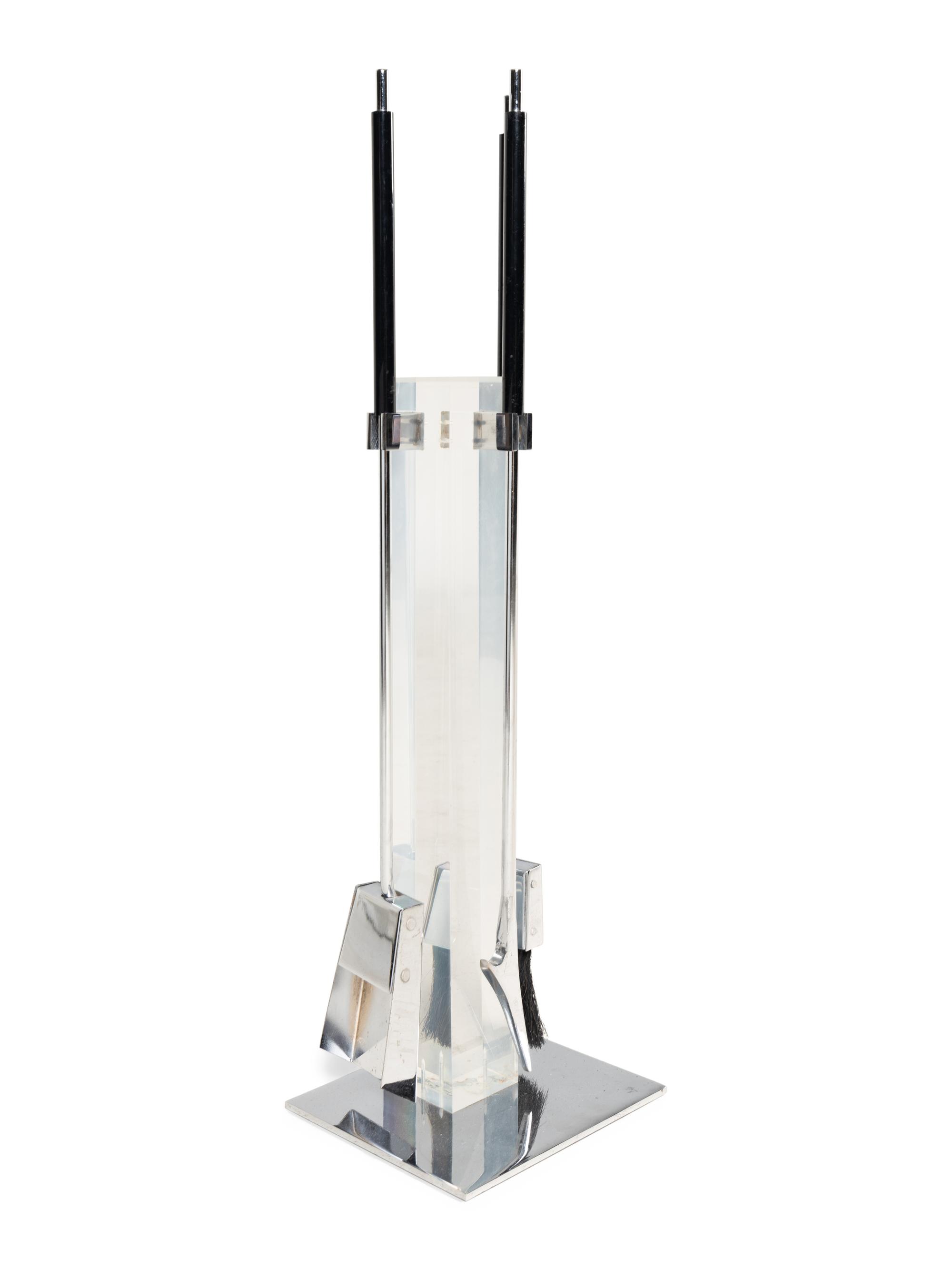 Alessandro Albrizzi Lucite and Chrome Fireplace Tools