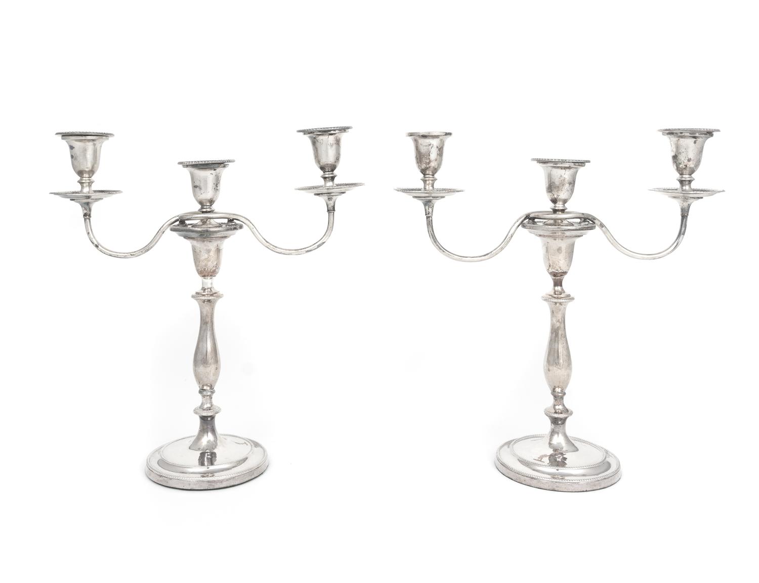 A Pair of George III Style Silver Plate Candlesticks