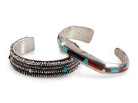 Pair of Sterling Silver Cuff Bracelets, with Inlay