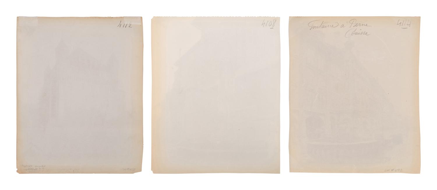 A group of three photographs depicting Swiss scenes ( [Lausanne, Suisse]; Fontaine a Berne (Suisse); Fontaine de Lausanne (Suisse) )