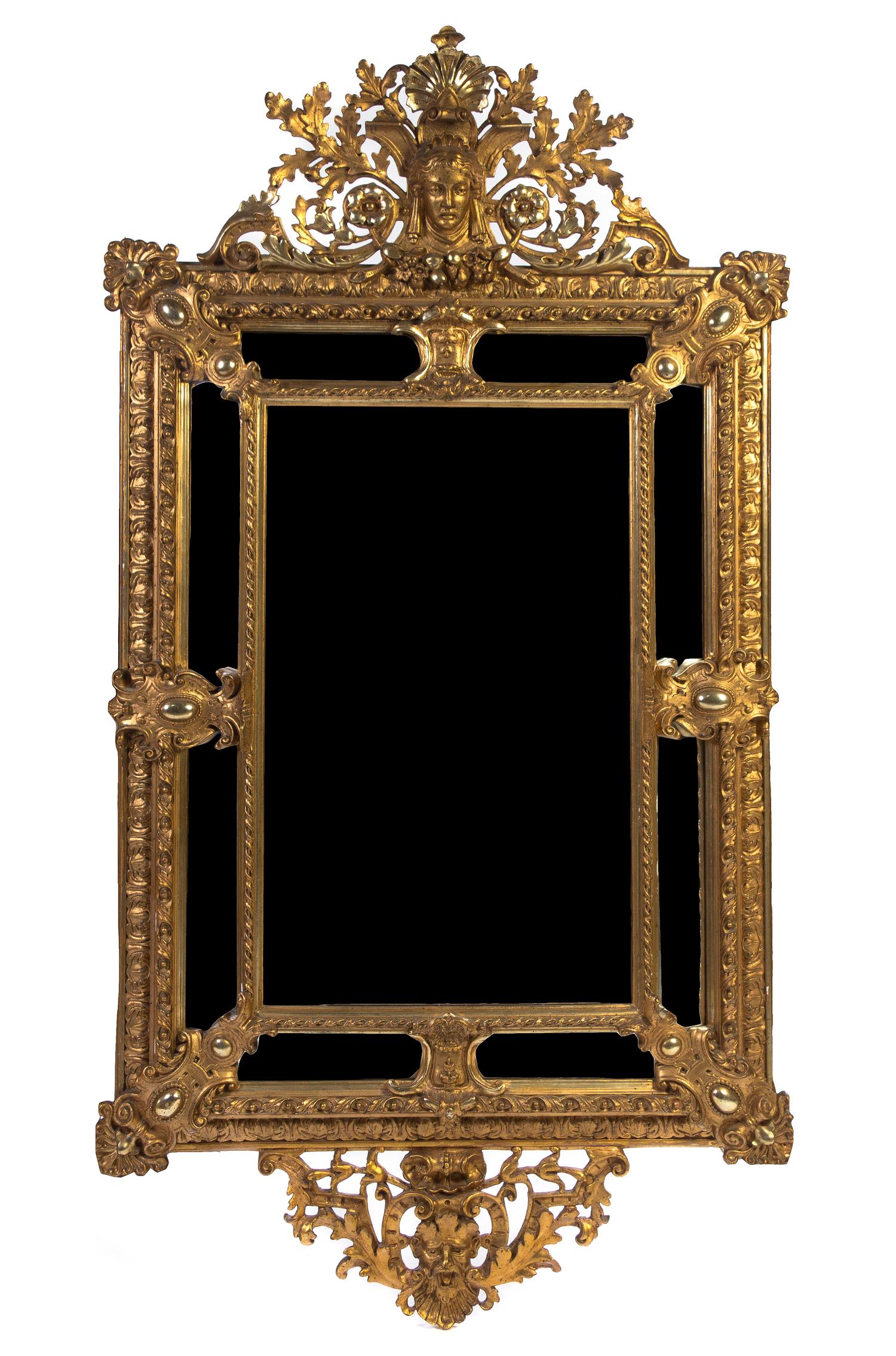 An American Neoclassical Giltwood Mirror, Height 76 1/2 x width 41 inches.