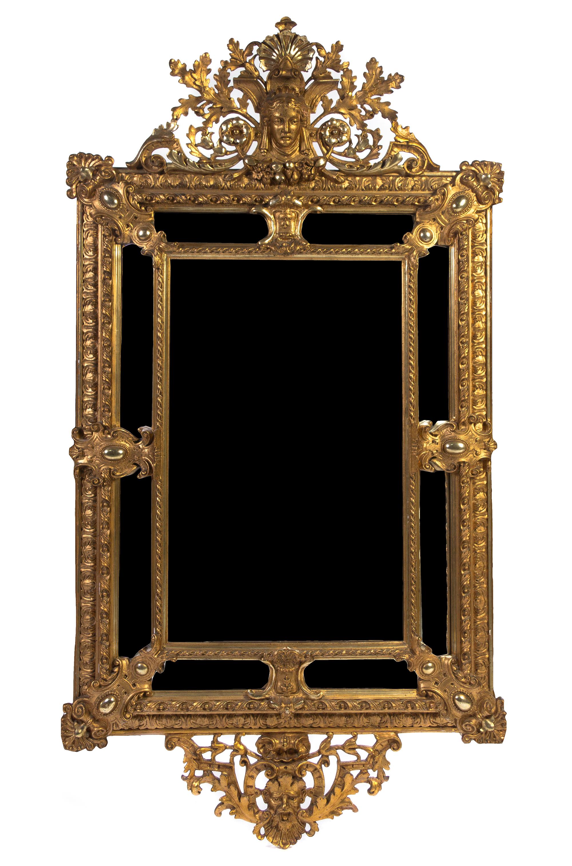 An American Neoclassical Giltwood Mirror, Height 76 1/2 x width 41 inches.