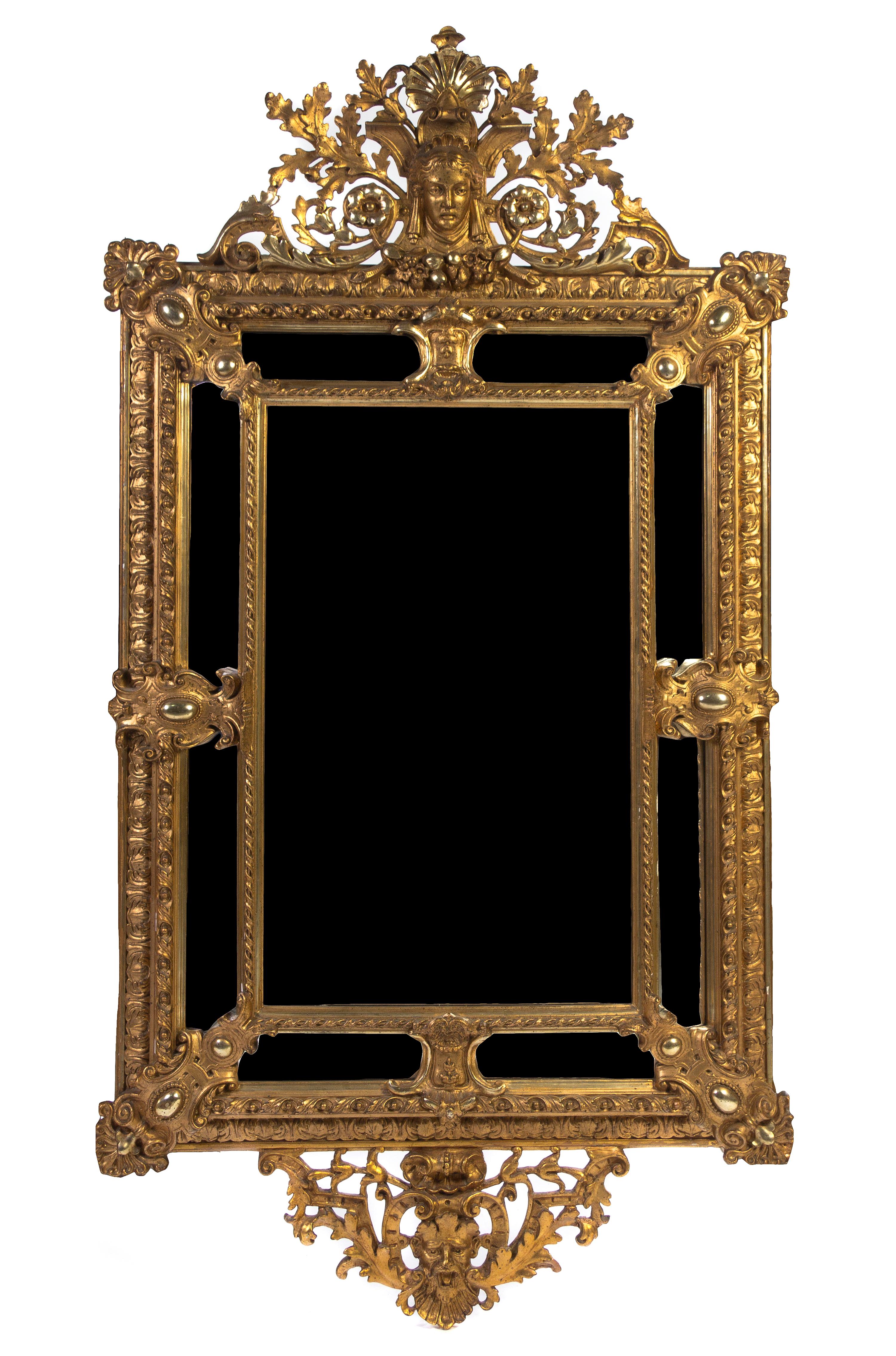 An American Neoclassical Giltwood Mirror, Height 76 1/2 x width 41 inches.