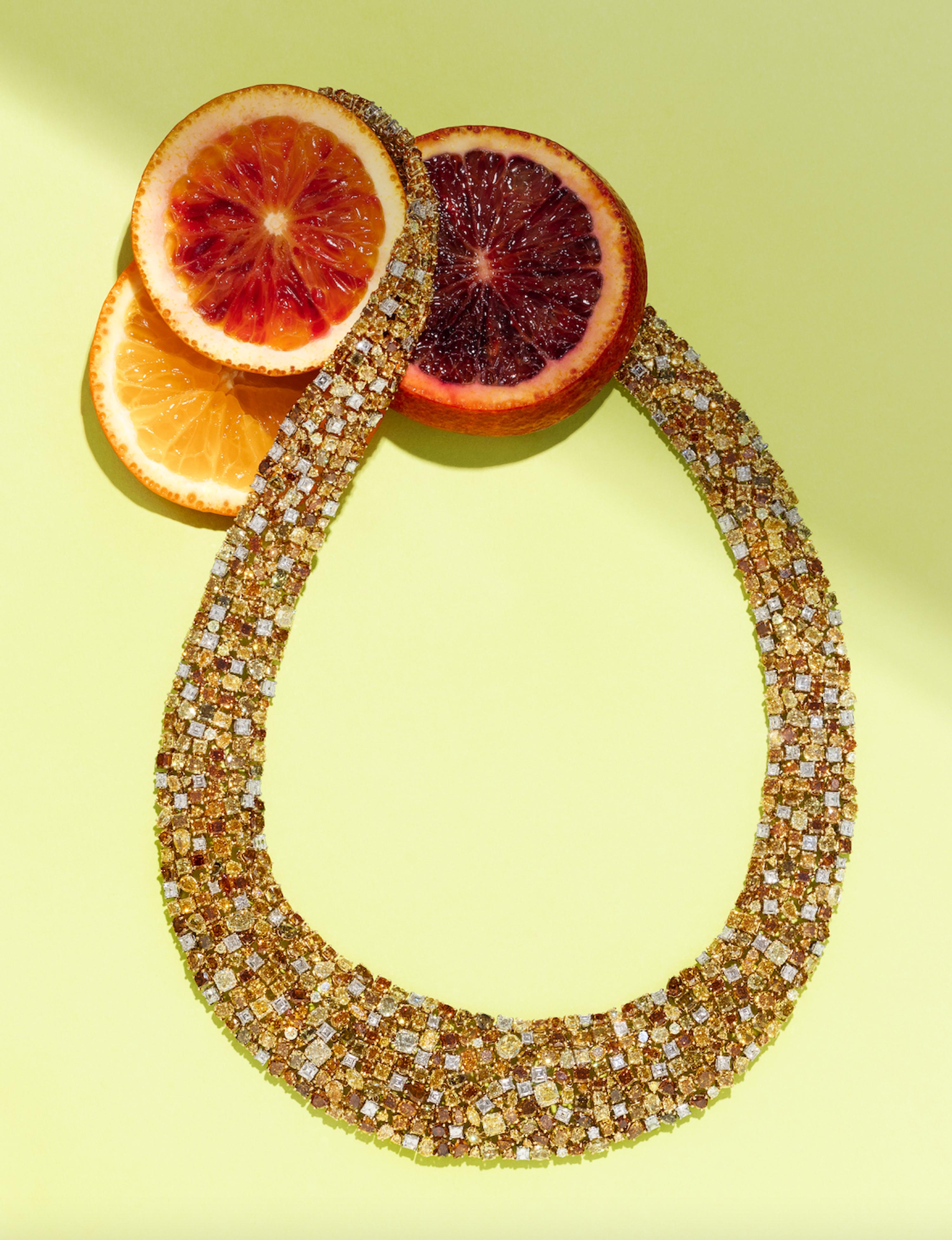 OSCAR HEYMAN, DIAMOND AND COLORED DIAMOND BIB NECKLACE