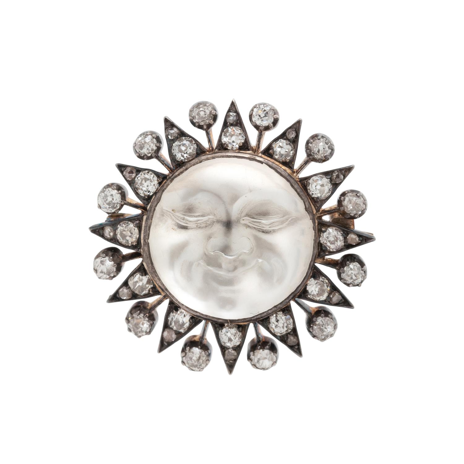 ANTIQUE, MOONSTONE AND DIAMOND BROOCH