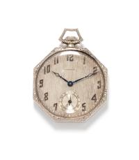 A 14 Karat White Gold Open Face Pocket Watch, Howard Watch Co.,