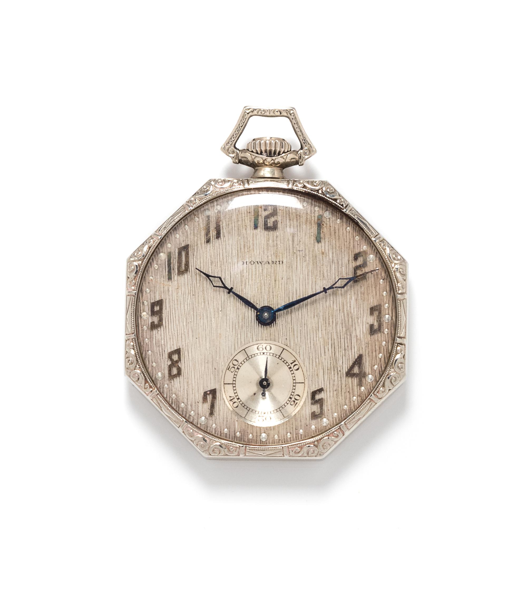 A 14 Karat White Gold Open Face Pocket Watch, Howard Watch Co.,